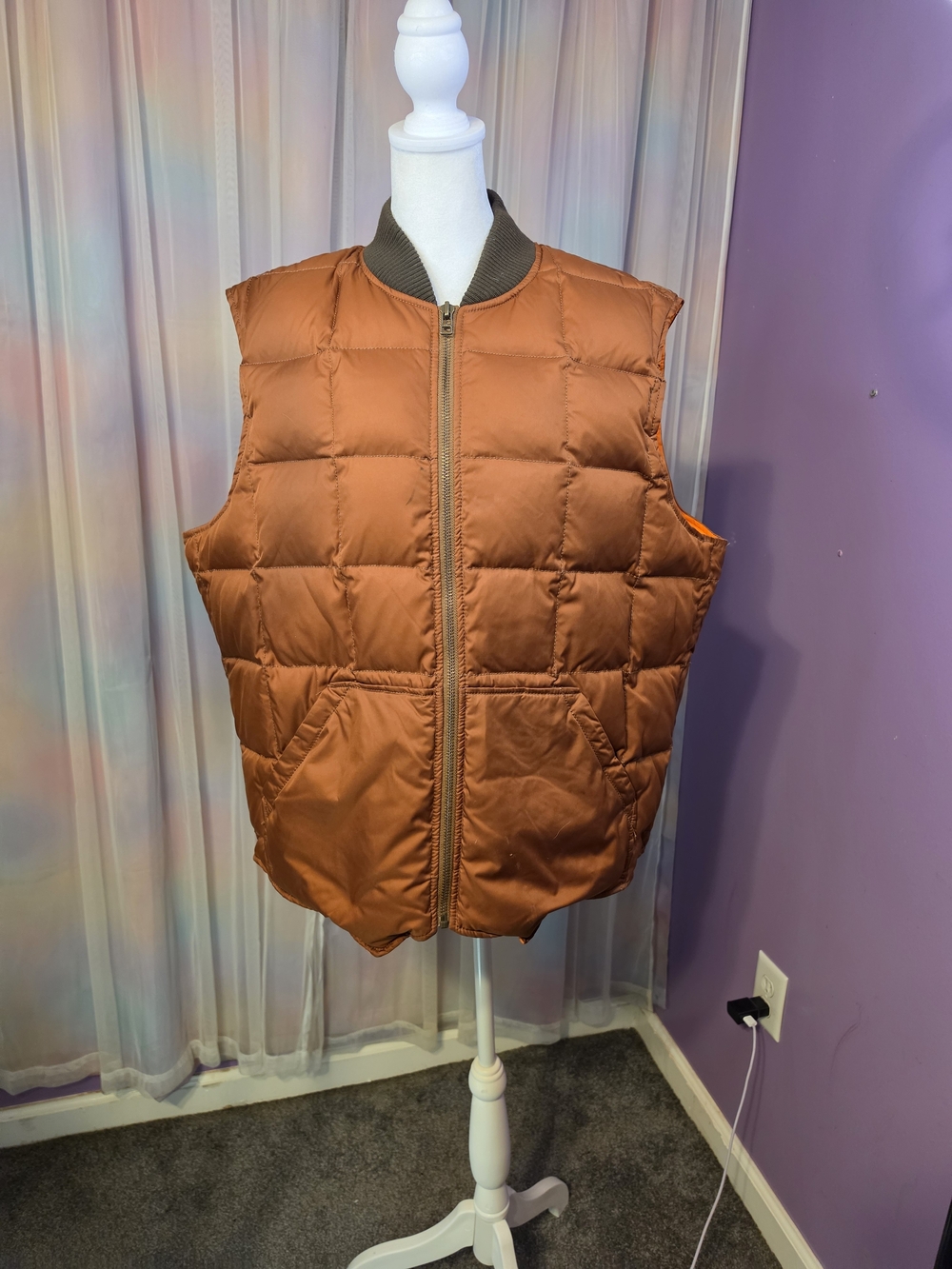 L.L. Bean Signature Rust Orange Quilted Puffer Sleeveless Vest Size XL